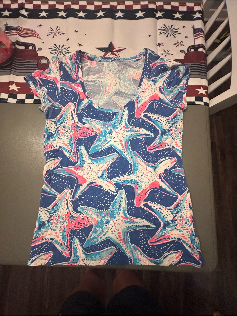 Lilly Pulitzer Blue Pink White Starfish Print Women’s Top